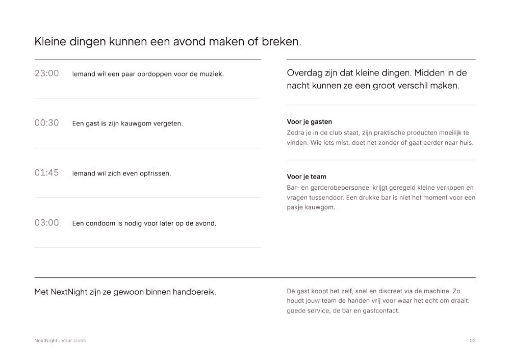 Pagina 2 van de NextNight-brochure voor clubs